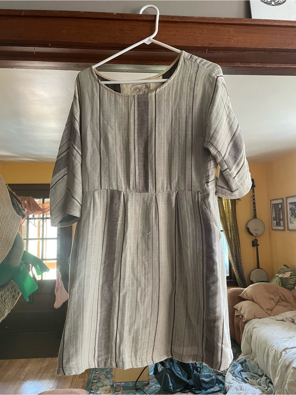 Ace & Jig Neutral Striped Midi Dress in Beige and Gray